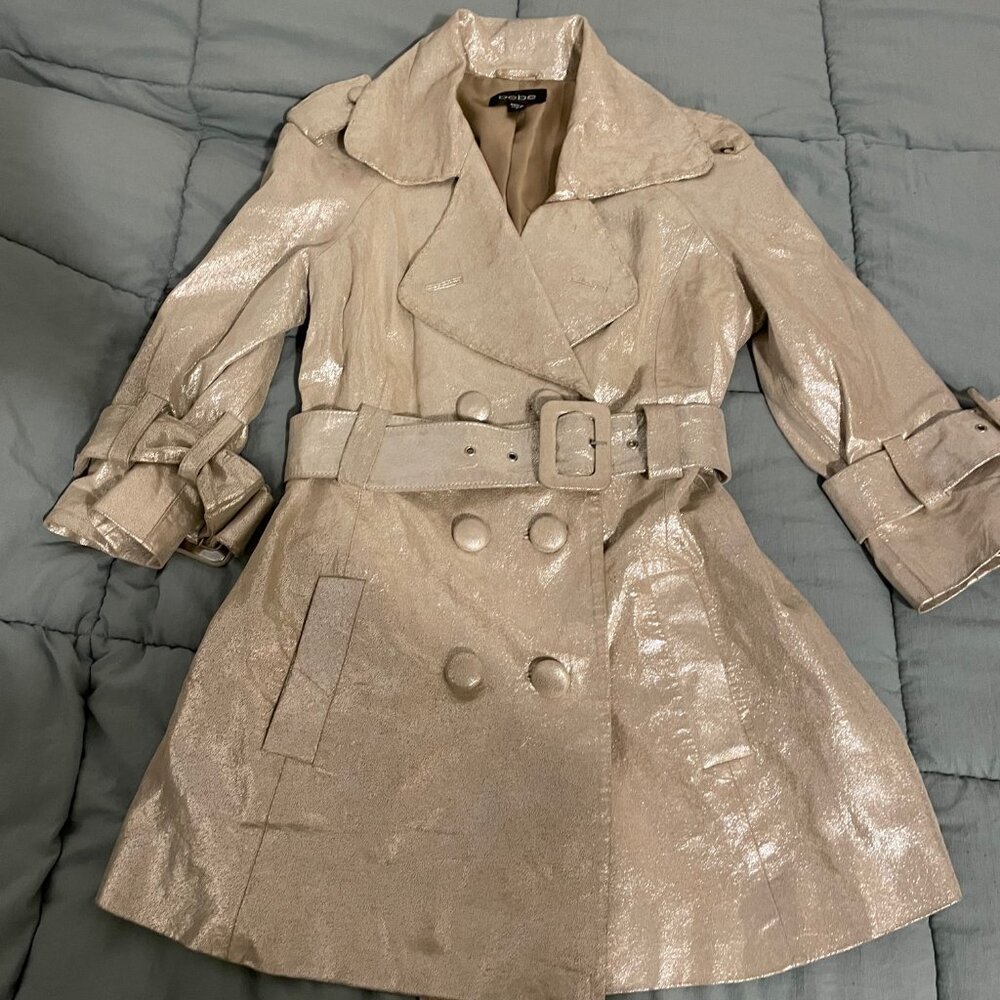 Bebe Silver Leather Trench Coat